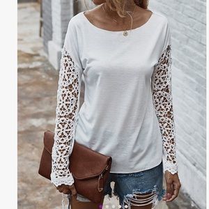 White Lace Hollowed-out long sleeved shirt, NWT